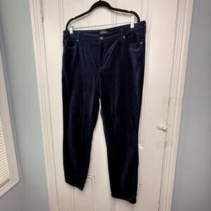 Well Worn Dark Blue Velour Pants Womens 14 Tapered Velvet Preppy Fall Winter